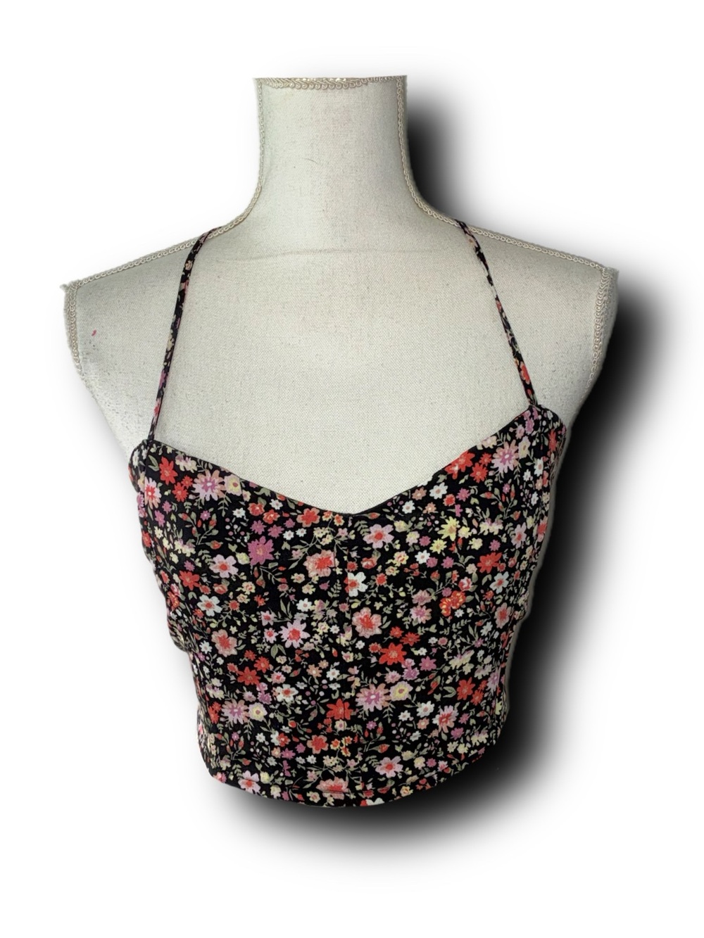 Windsor Floral Sweetheart Tie-Back Crop Top Lace Up Open Back